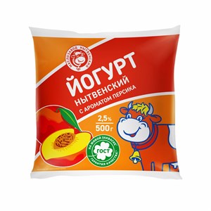 Йогурт персик 2,5 % пленка 0,5 кг 10139