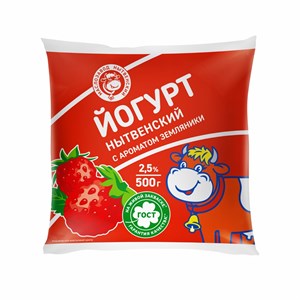 Йогурт земляника 2,5 % пленка 0,5 кг 10140
